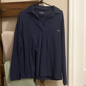 Vineyard Vines Navy Long-Sleeve Polo with Chest Pocket